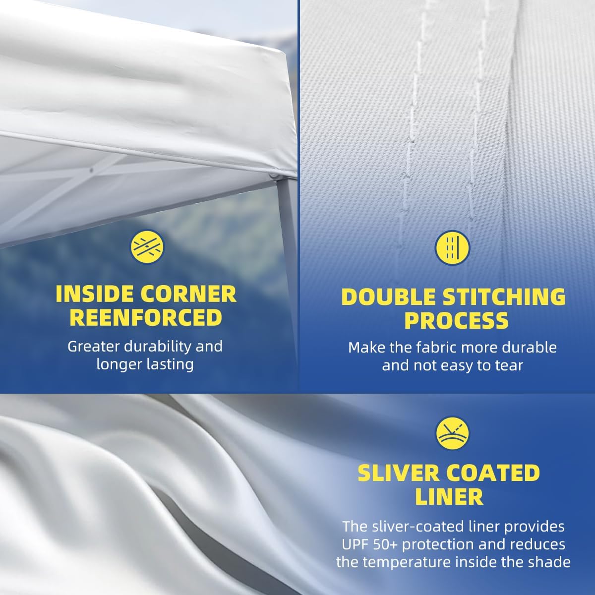 10x10ft Pop Up Canopy Tent Instant Shelter, Portable Outdoor Sun Shade with Silver Coated UPF 50+ Waterproof Top, 3-Height Adjustable Frame for Camping, Parties, Events (White)