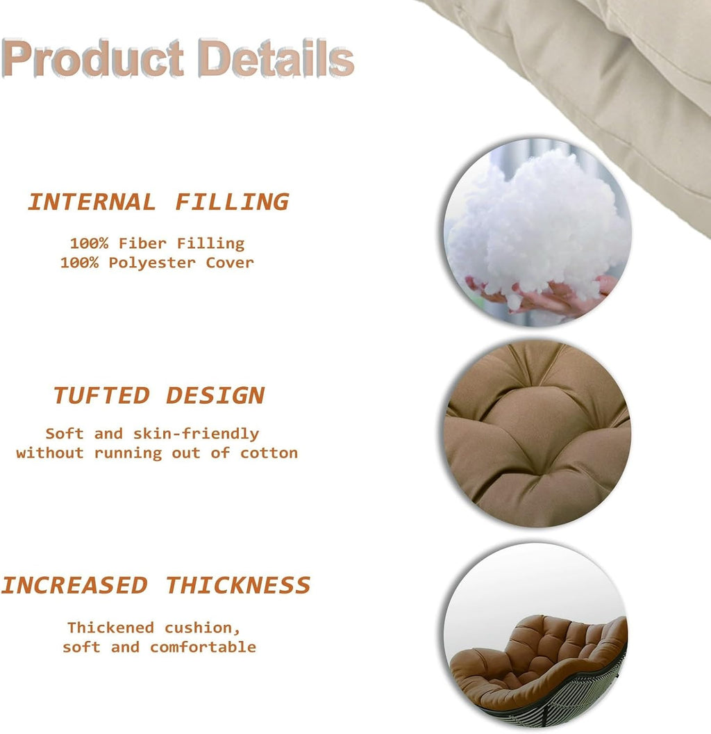 Royal Rocking Chair Cushion, Patio Egg Rocking Chair Cushion, Indoor Papasan Chair Cushion, Comfy Recliner Lounger Cushion for Balcony Backyard Bedroom(Only Cushion)
