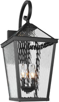Treekee Outdoor Wall Light Fixture, Modern Waterproof Exterior Wall Lantern with E12 Sockets & Water Ripple Glass, Matte Black Rustic Wall Sconce Porch Lamp for Patio, Garage, Yard, Front Door, Garden