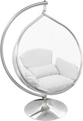 Hanging Chair - Transparent Acrylic Bubble, Waterdrop Shape, Indoor Swing Chair with Gold/Chrome Stand, Durable Fabric Cushion - Luxury Accent for Living Room, Bedroom (Chrome/White)