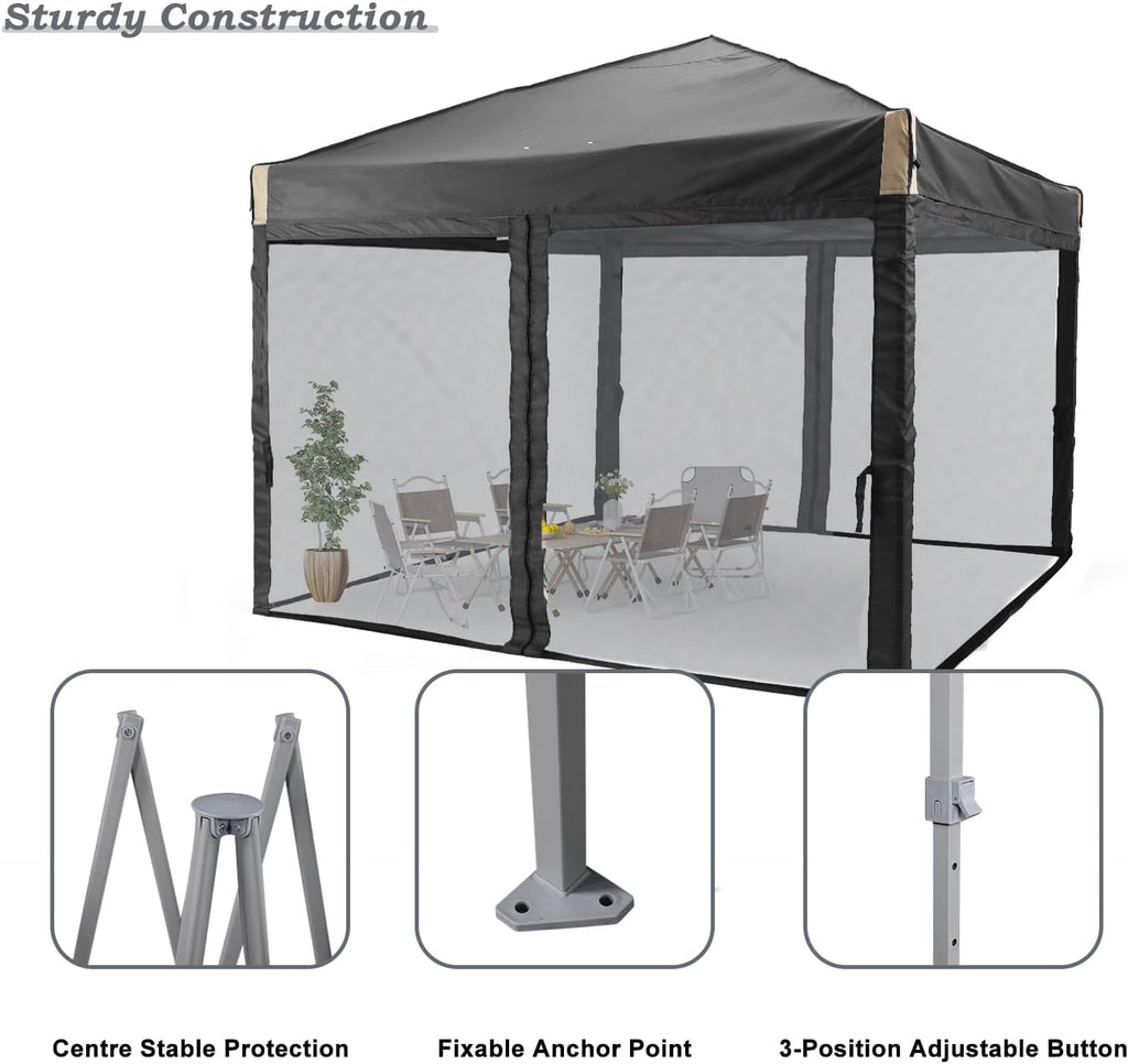 Aoodor 10x10 Ft Pop Up Canopy Tent with Netting, Water-Resistant 210D Oxford Fabric Shade, Easy Assembly Commercial Gazebo with Wheeled Carry Bag & 4 Sand Bags for Camping, Party, Black