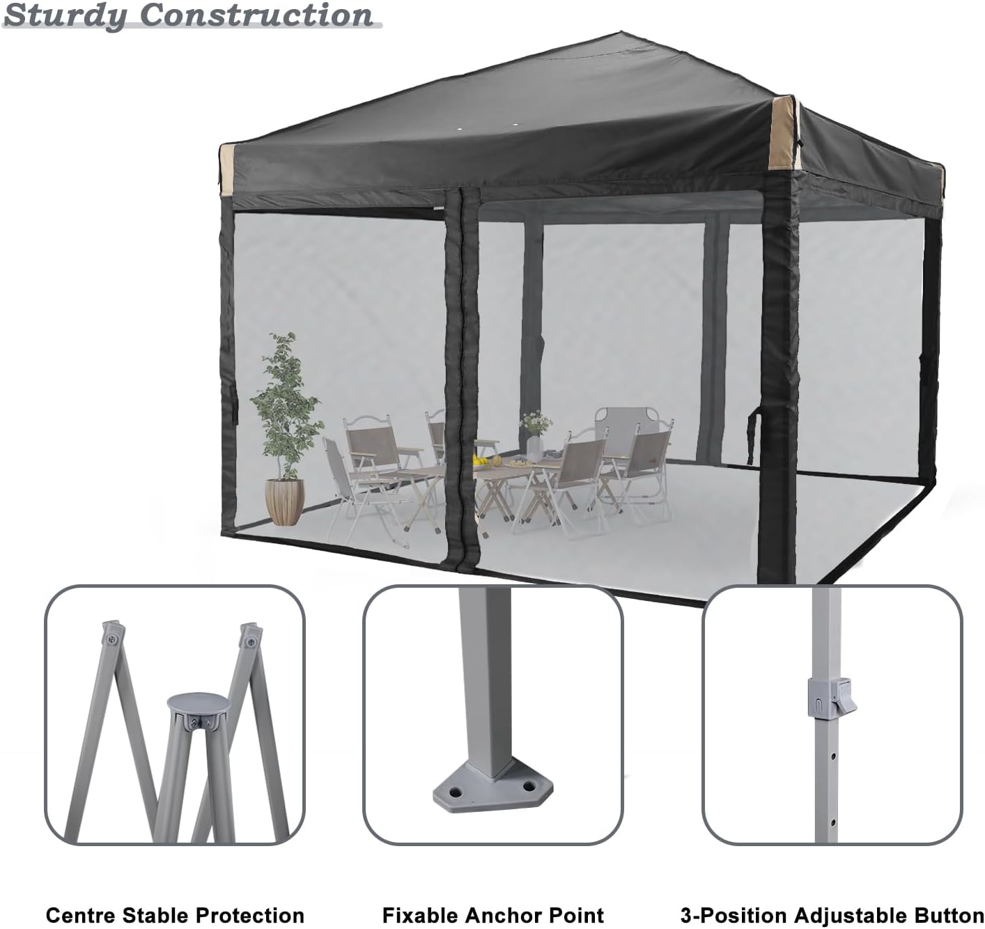 Aoodor 10x10 Ft Pop Up Canopy Tent with Netting, Water-Resistant 210D Oxford Fabric Shade, Easy Assembly Commercial Gazebo with Wheeled Carry Bag & 4 Sand Bags for Camping, Party, Black