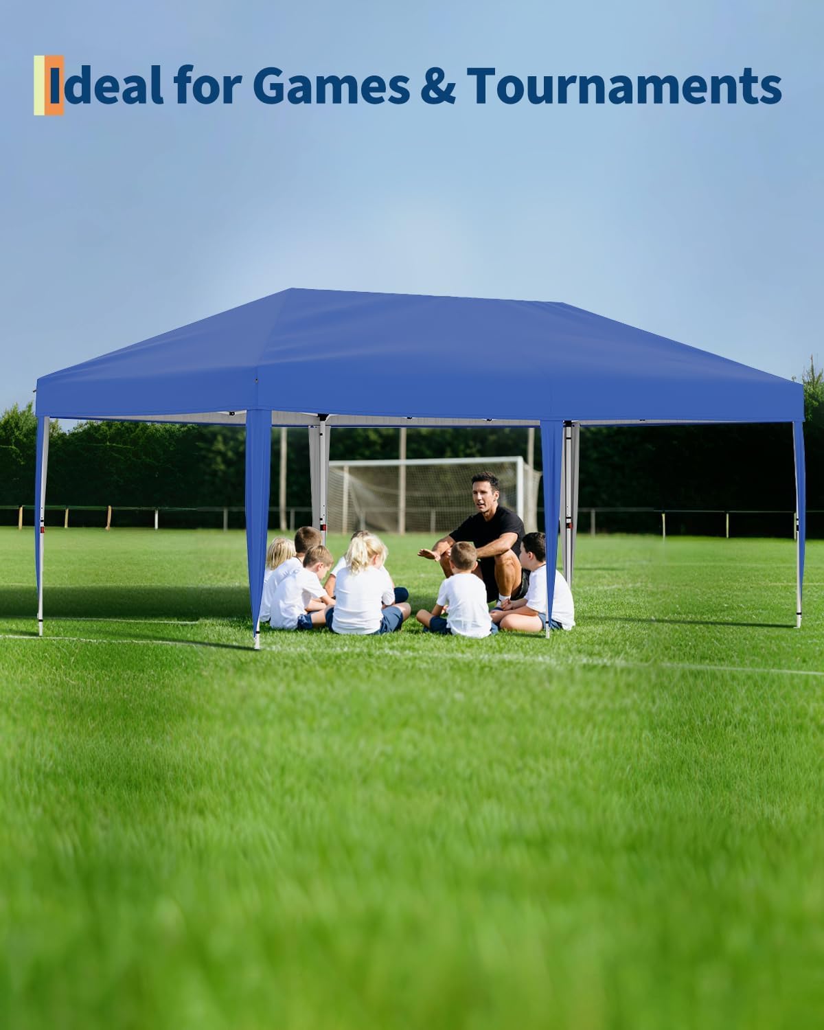 10X20 Ft Instant Pop-Up Canopy Tent-1-Push Setup Heavy Duty Portable Gazebo w/ 4 Weight Bags, Roller Bag & Full Accessory Kit | Waterproof Wind Resistant for Outdoor Events, Markets, Camping,Blue