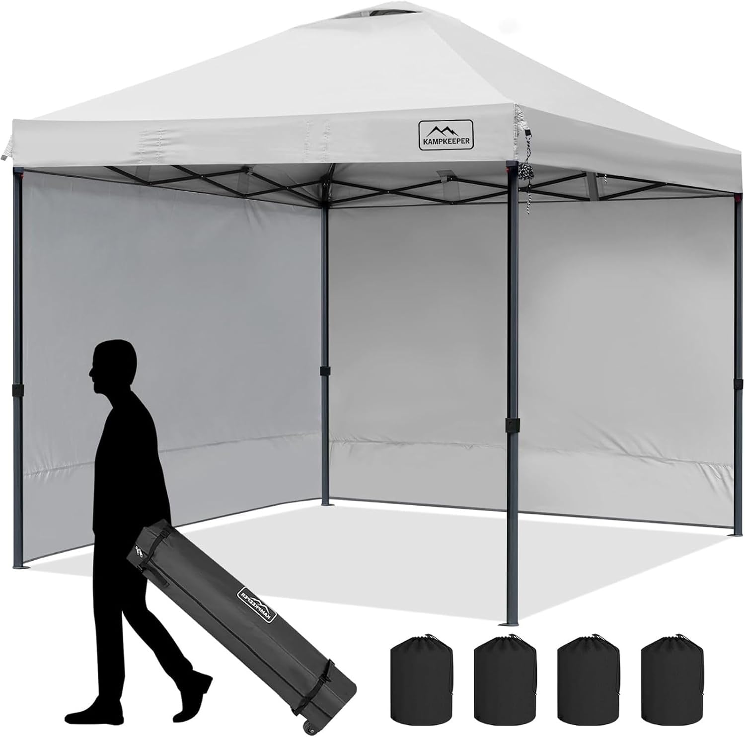 KAMPKEEPER 10x10 Pop-Up Canopy Tent, Waterproof, Portable Shade with Side Walls, Adjustable Instant Outdoor Shelter for Camping, Backyard, and Events, White