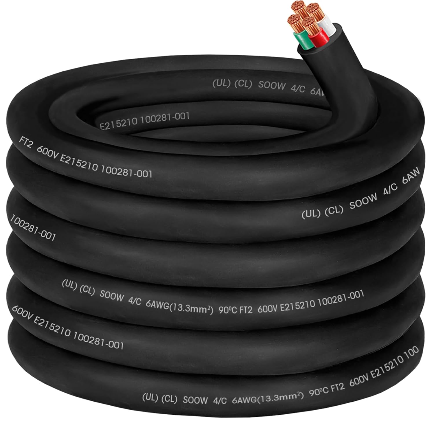 25ft 6/4 6 AWG Portable Power Cable 6 Gauge 600V SOOW Electric Wire 4 Conductor OFC 6 AWG Extension Cord Cable Wire for NEMA 14-50 Generator,Welder,RV Outlet Box,EV Battery Charger,Machinery