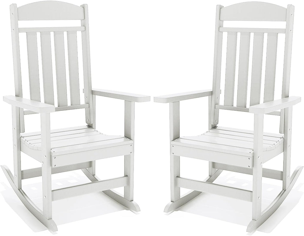 NAVINE Outdoor Rocking Chairs Set of 2, Oversized High Back Patio Rocking Chairs, All Weather Porch Rocking Chairs for Outside. White
