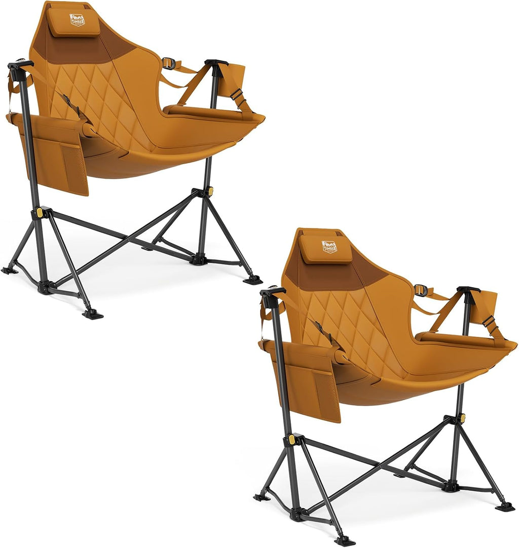 Timber Ridge Hammock Camping Chair with Adjustable Backrest, Heavy Duty Folding Hammock Chair Supports 300lbs, Portable Hammock Chair for Camping, Travelling and Patio, Orange 2 Pack