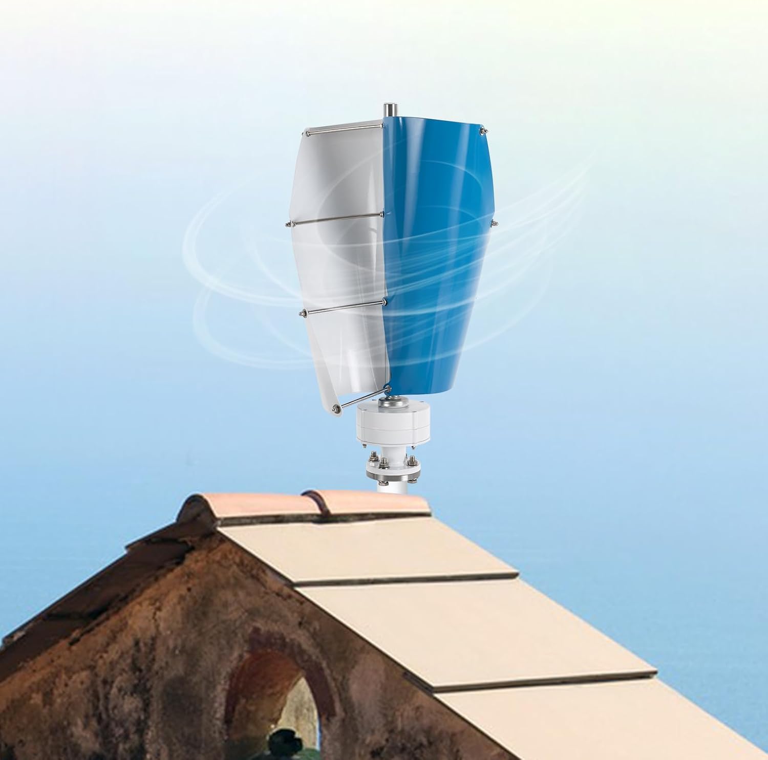 500W Wind Turbine Vertical Spiral Design Efficient Compact Low Noise Wind Generator for Off Grid Home Cabin Street Light Use