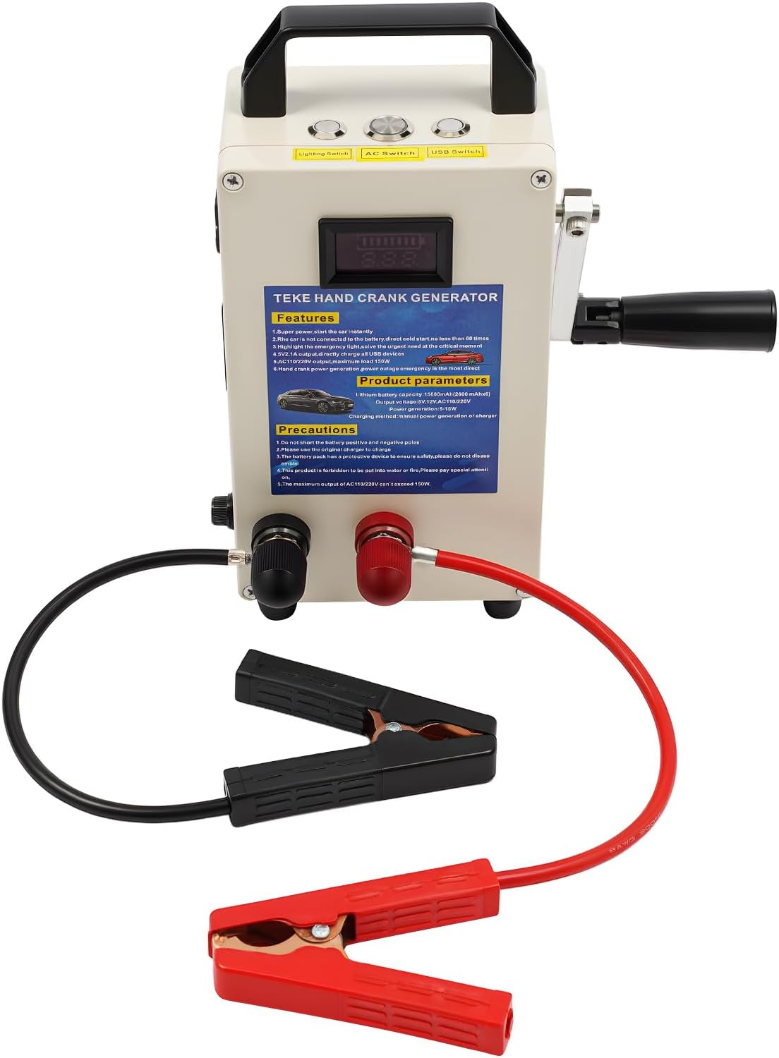 Hand Crank Generator, 20A 15600mAh Portable Power Station High Power Manual Power Supply Emergency Charger with Handle&Cable Lines for Field Operations Natural Disasters Survival Training