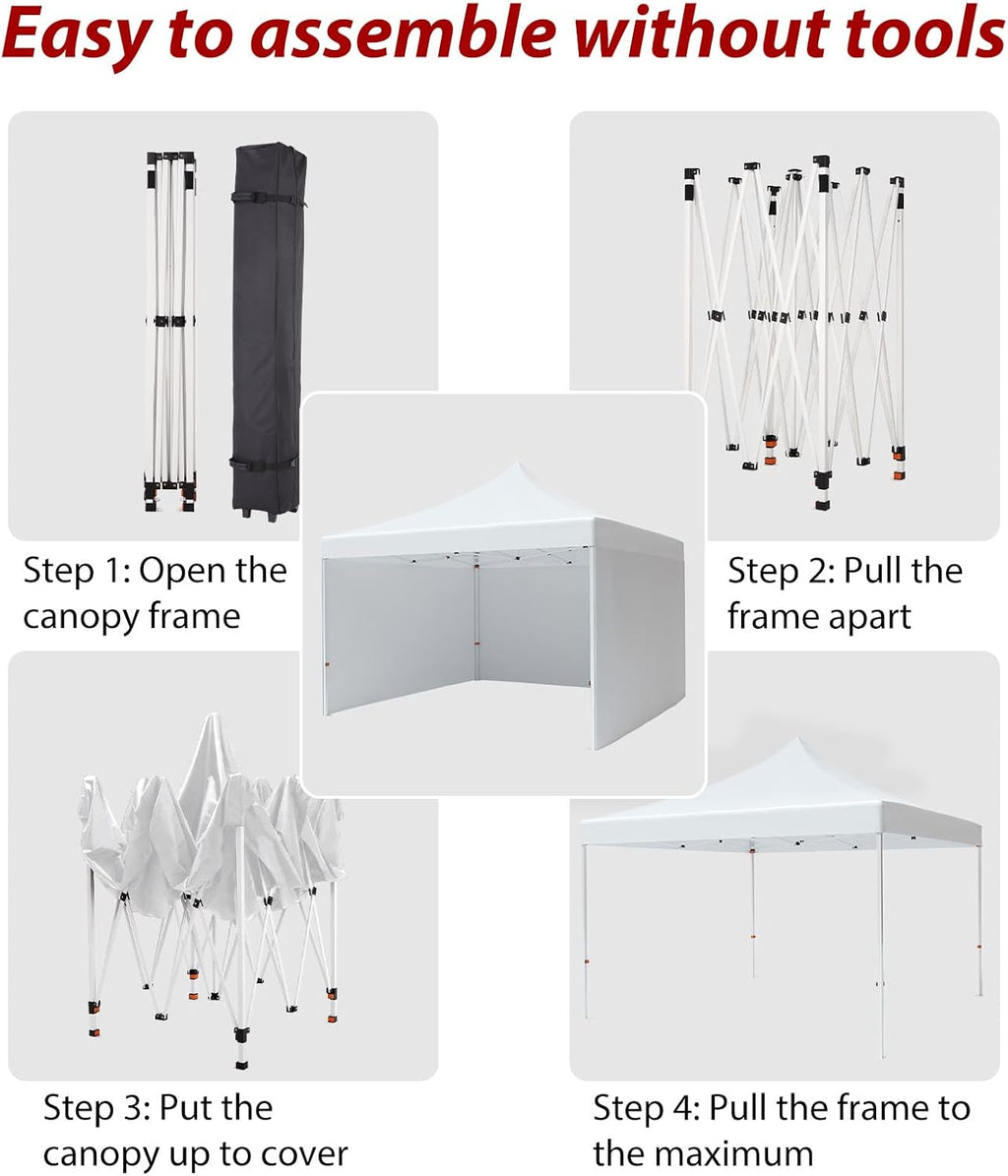 Pop-up Waterproof Windproof and UV-Proof Gazebo Instant Portable Canopy Tent 10'x10' with 3 Side Walls, 1 Wheeled Bag, 8 Ground pegs for stall/Outdoor/Party Events (10FTx10FT, White)