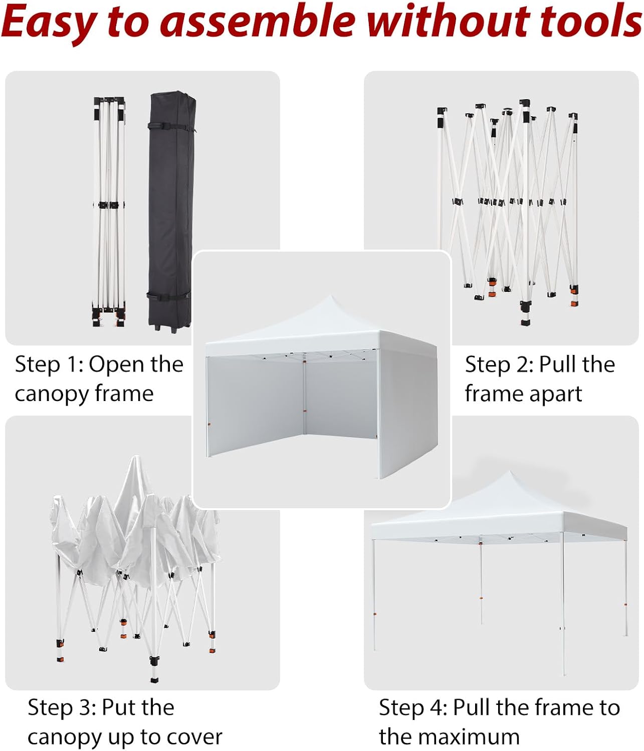 Pop-up Waterproof Windproof and UV-Proof Gazebo Instant Portable Canopy Tent 10'x10' with 3 Side Walls, 1 Wheeled Bag, 8 Ground pegs for stall/Outdoor/Party Events (10FTx10FT, White)
