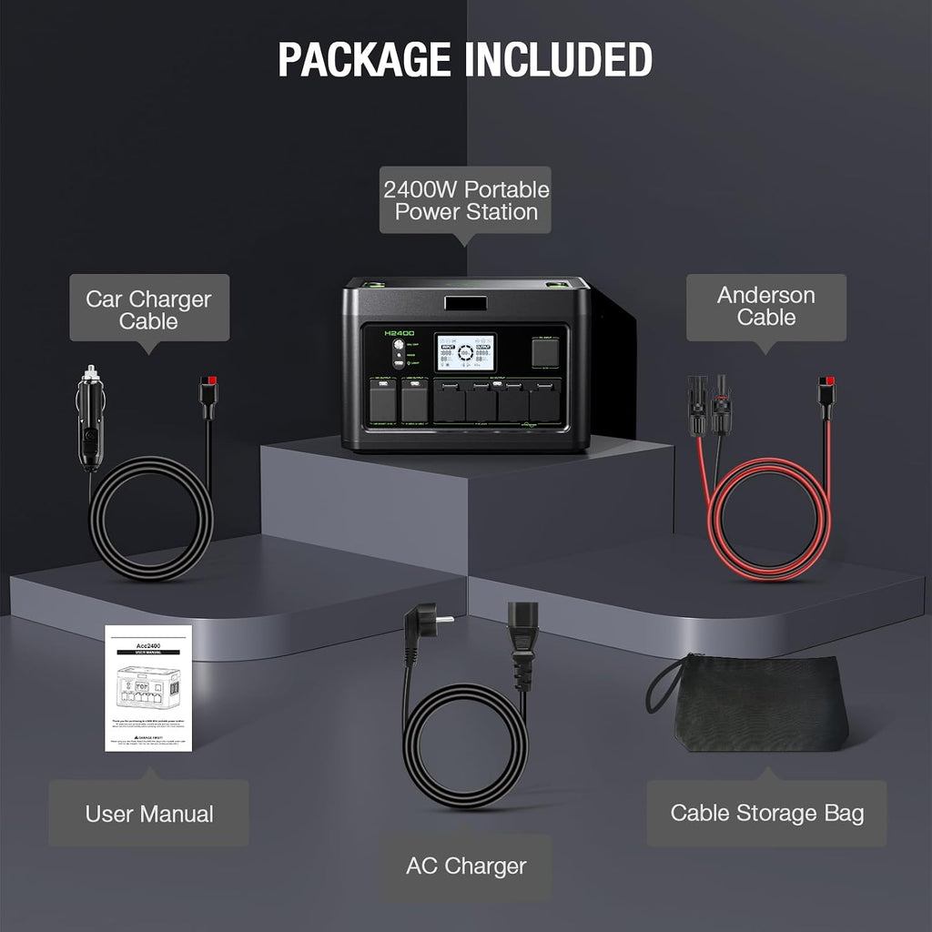 2400W Portable Power Station 1843.2Wh Outdoor Solar Generator with 2400W(4800W Peak) 4 AC Outlets, Fast Charging Emergency Power Backup Battery UPS for Home Outage RV/Van Road Trip Camping