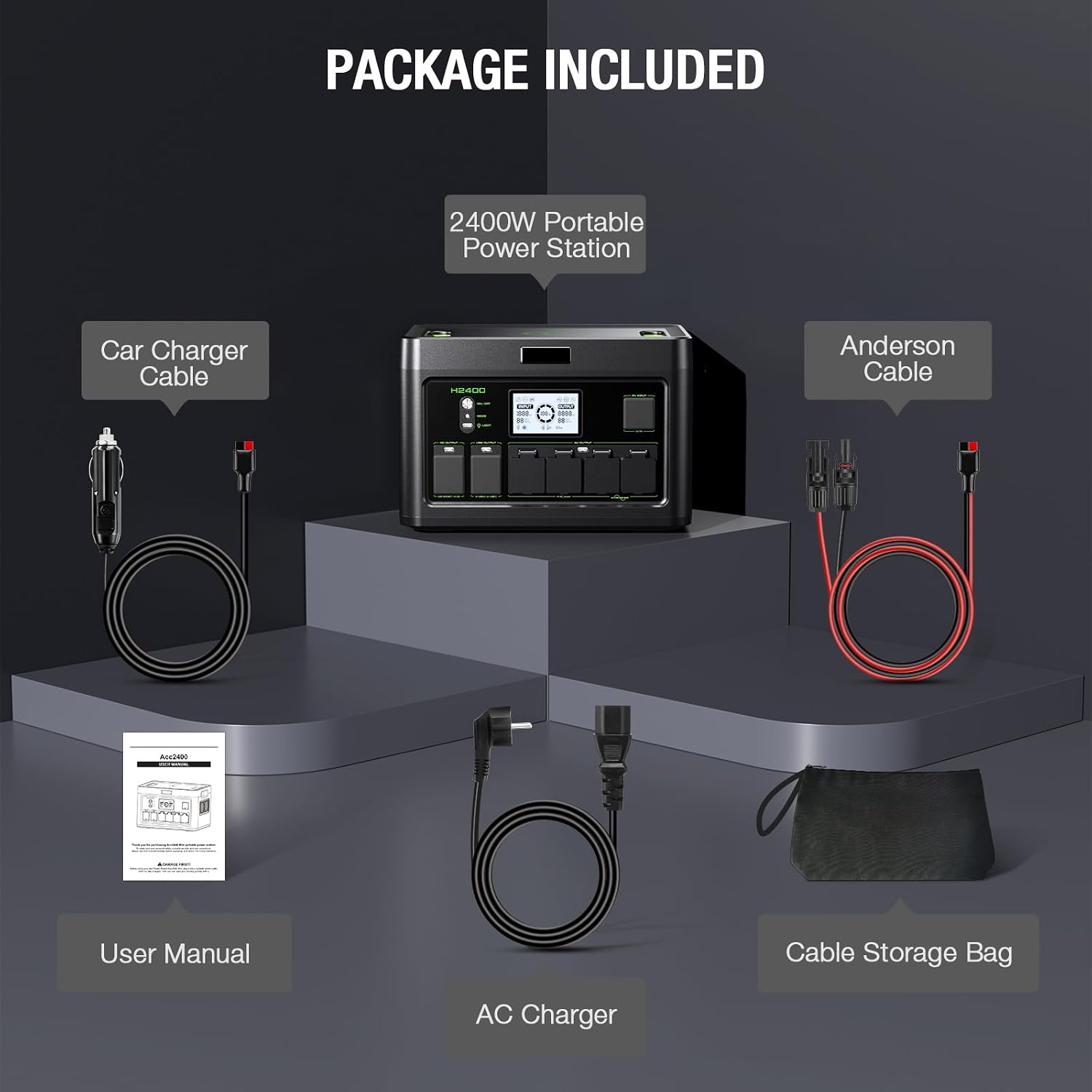2400W Portable Power Station 1843.2Wh Outdoor Solar Generator with 2400W(4800W Peak) 4 AC Outlets, Fast Charging Emergency Power Backup Battery UPS for Home Outage RV/Van Road Trip Camping