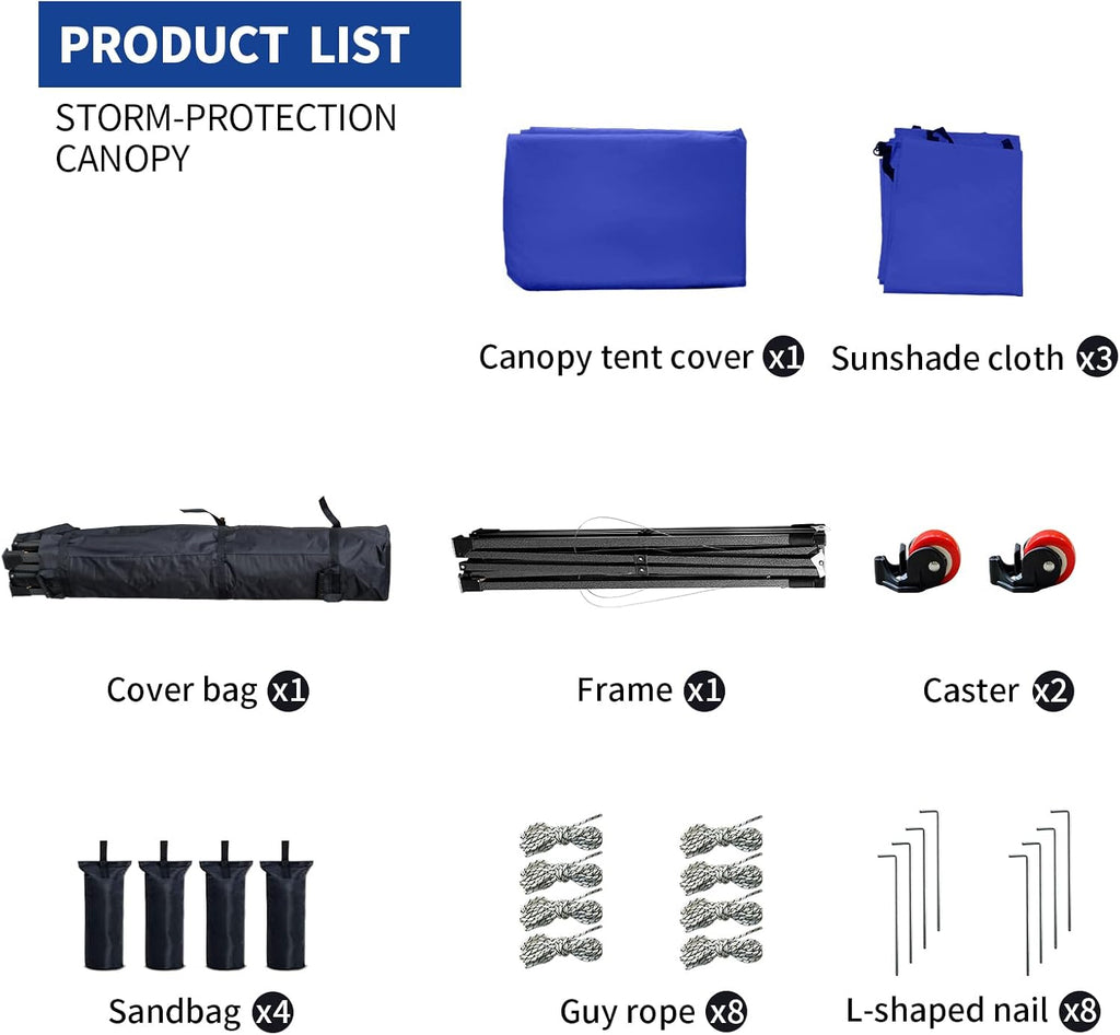10x10 Pop up Canopy Tent with Sidewalls,Heavy Duty Waterproof Sun Shade Canopy Easy up Canopy with Wheel Bag Commercial Gazebo Tent for Outdoors Parties Vendors Camping Beach(Blue)