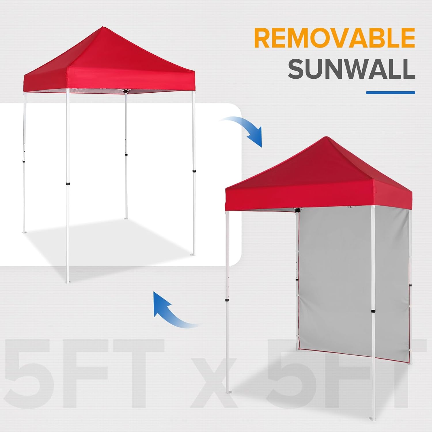 EAGLE PEAK Pop up Canopy 5x5, Outdoor Portable Canopy Tent with One Removable Sunwall, Carry Bag Included, Red