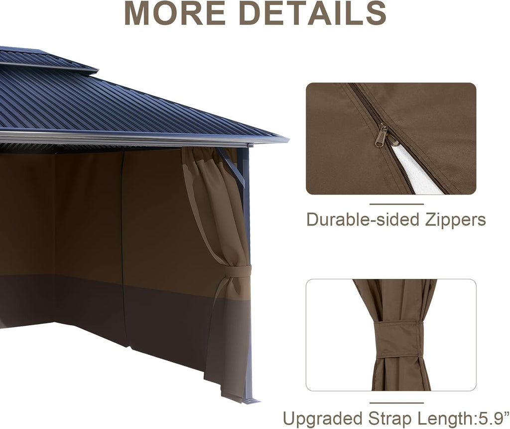 BPS 12' x 14' Gazebo Privacy Curtains with Double Zipper, 4-Panels Side Wall Universal Gazebo Side Panels Replacement for Patio, Outdoor Canopy, Garden and Backyard (Curtain Only)