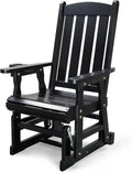 VINGLI Outdoor Glider Chair Wood Patio Glider with Cup Holder, Porch Glider with Smooth Rocking Mechanism, Heavy Duty 600 LBS, Black