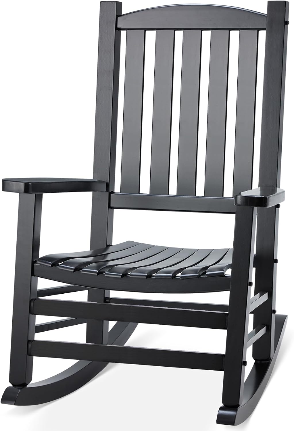 Wooden Outdoor Rocking Chair, Oversized Patio Rocking Chair w/400lbs Support & High Backrest | Porch, Lawn, Garden, Backyard，Black
