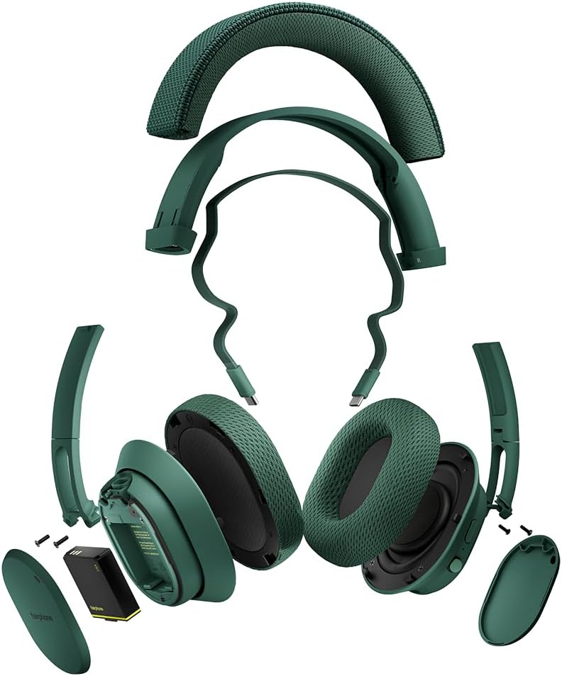 Fairphone Fairbuds XL Forest Green Over-Ear Wireless Headphones with Active Noise Cancelling, aptX-HD 24-bit Audio, 30 H Battery, IP54 Weatherproof, Replaceable Parts