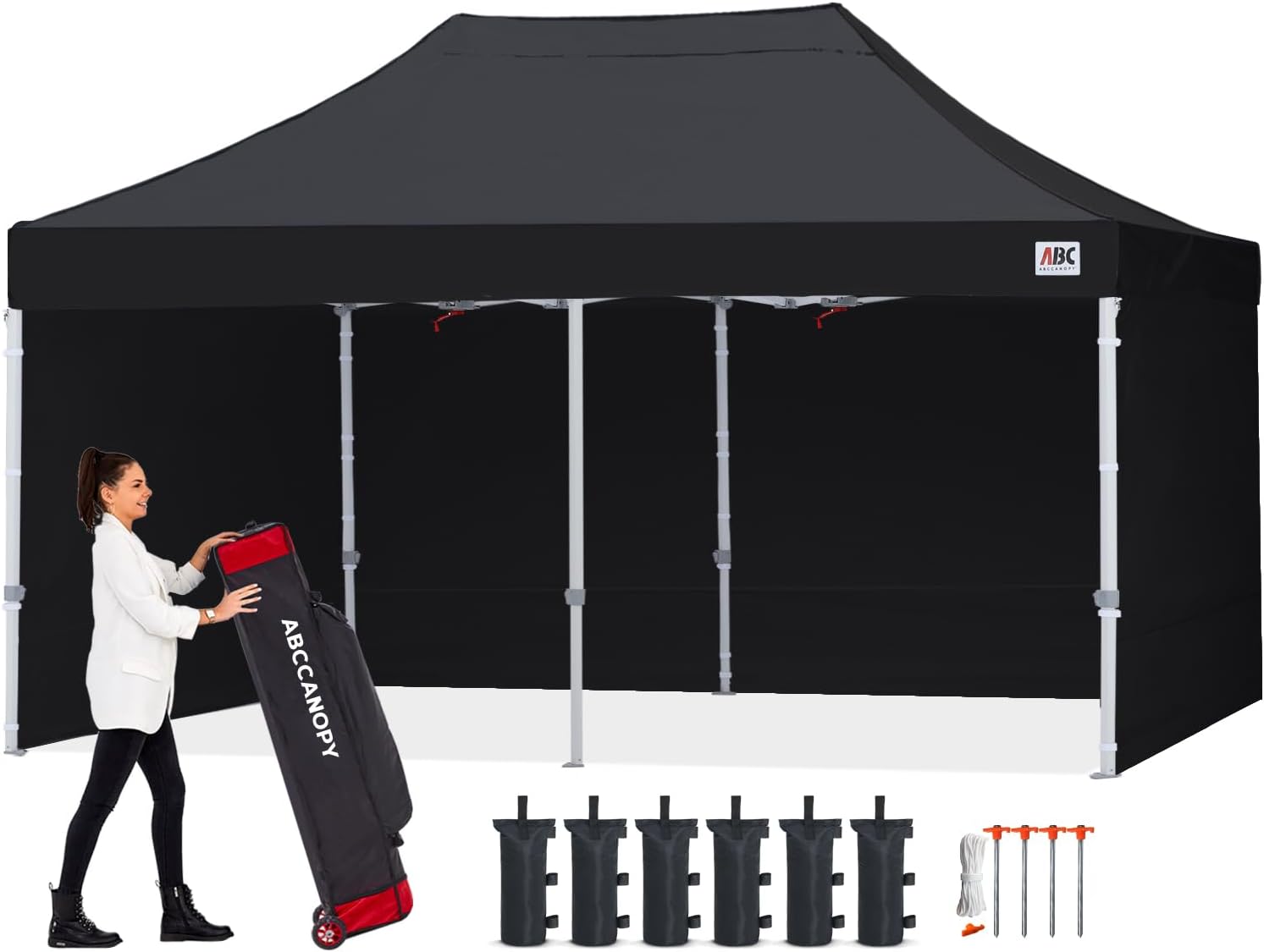 ABCCANOPY Easy Pop Up Canopy Tent with Sidewalls 8X16 Commercial -Series, Black