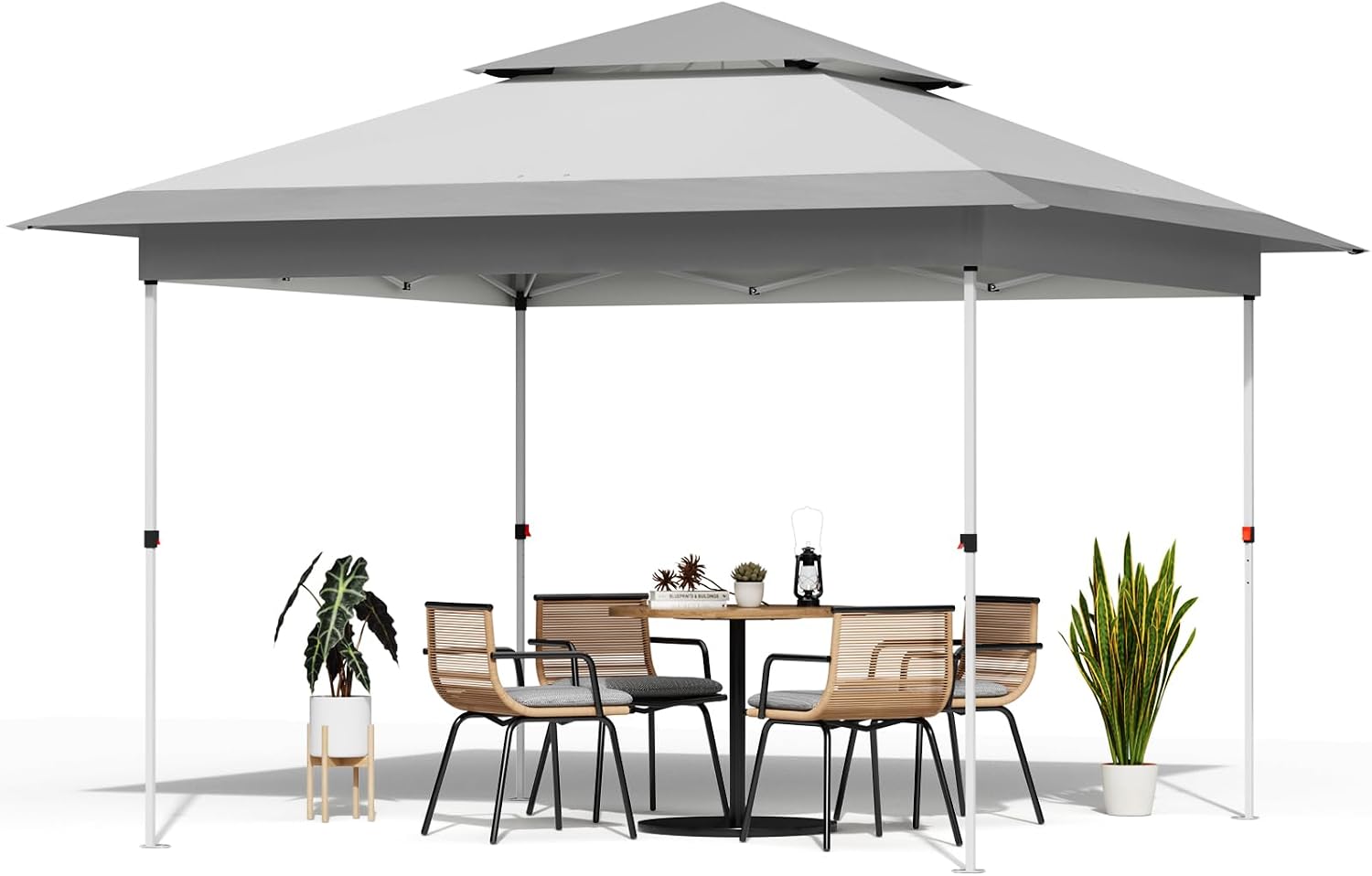 TLSUNNY 13X13 Pop Up Canopy Tent, Camping Shader W/Overhanging Eaves & Sand Bag, Outdoor Gazebo Shelter W/One Push Setup & Wheeled Bag, Height Adjustable, for Patio, Market, Party (Grey, 13FTX13FT)