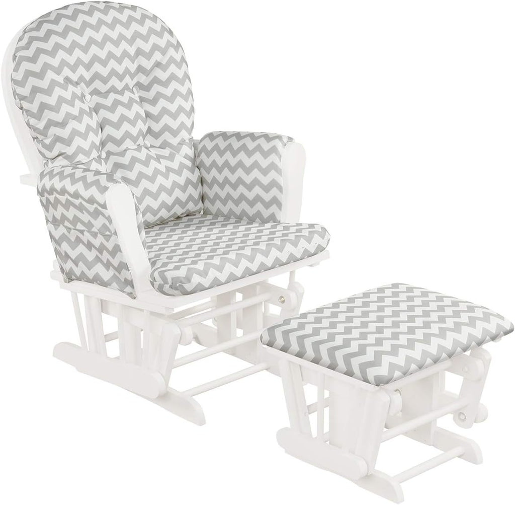 Costzon Nursery Glider with Ottoman, Upholstered Comfort Glider Rocker with Padded Cushion, Storage Pocket, Solid Wood Base, Rocking Chair Nursery for Breastfeeding, Napping (Gray and White)