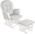 Costzon Nursery Glider with Ottoman, Upholstered Comfort Glider Rocker with Padded Cushion, Storage Pocket, Solid Wood Base, Rocking Chair Nursery for Breastfeeding, Napping (Gray and White)
