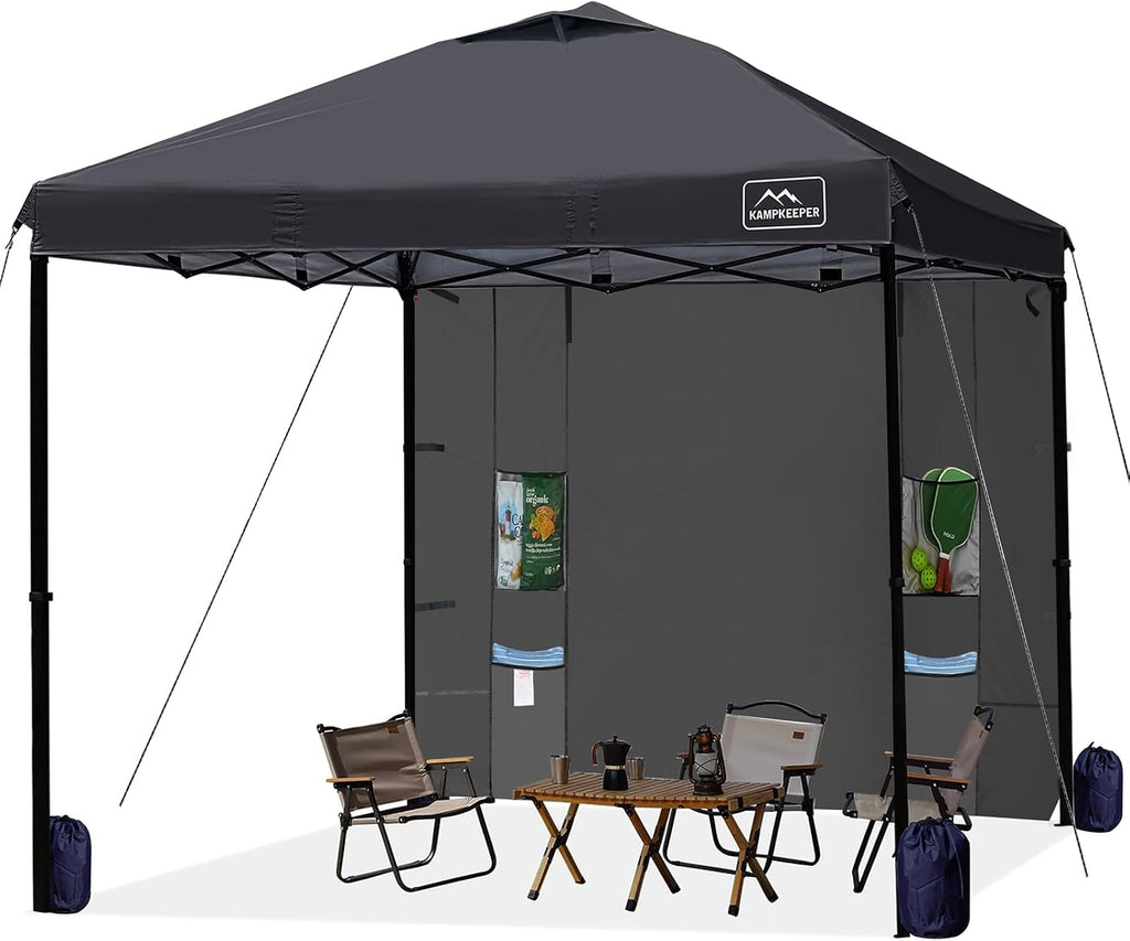 KAMPKEEPER 10x10 Easy Pop Up Canopy Tent with Sidewalls, Instant Outdoor Shade Shelter with Removable 10FT Sun Walls, Quick Setup Waterproof and UV-Resistant for Patio (Black, 10x10FT with 1 sidewall)