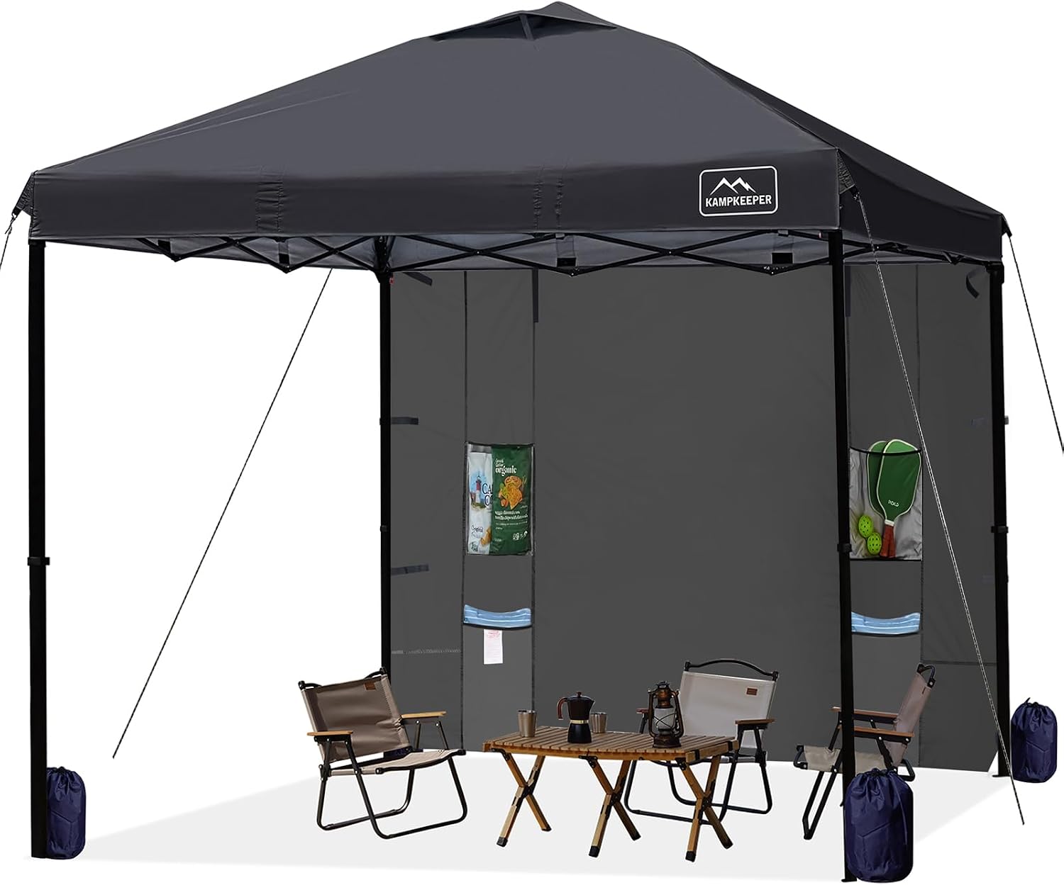KAMPKEEPER 10x10 Easy Pop Up Canopy Tent with Sidewalls, Instant Outdoor Shade Shelter with Removable 10FT Sun Walls, Quick Setup Waterproof and UV-Resistant for Patio (Black, 10x10FT with 1 sidewall)