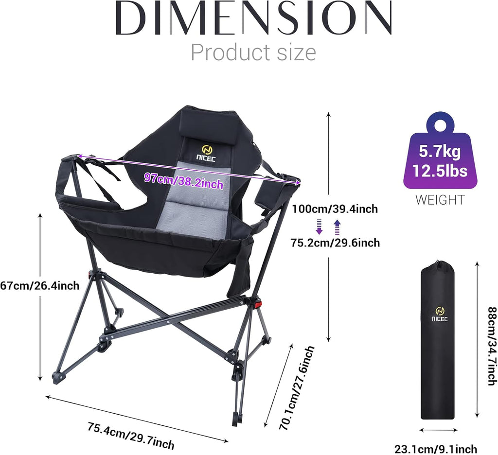 Nice C Hammock Camping Chair, Outdoor Camping Chair Rocker, Portable Swinging Sports Chair, High Back with Stand, Cup Holder, Side Pocket, Heavy Duty, Sport (2-Pack)