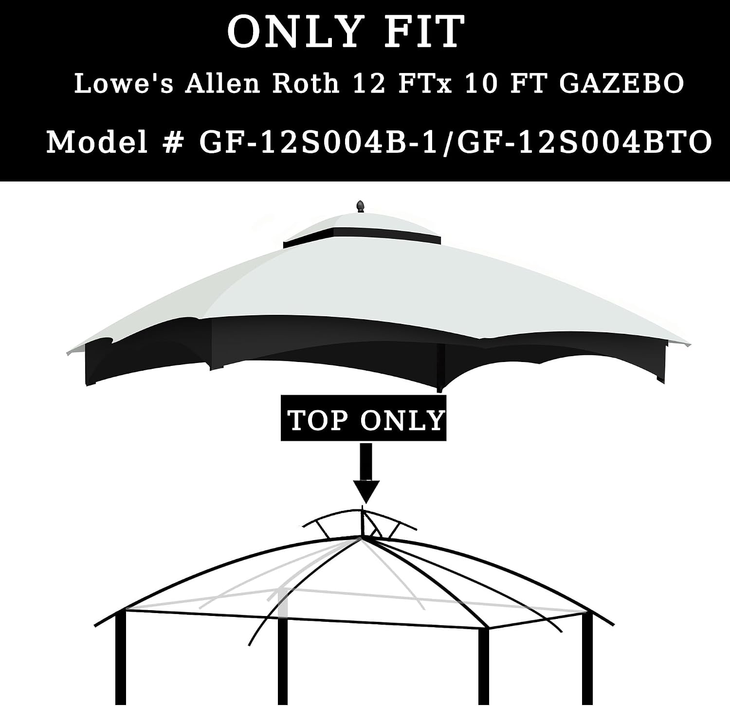 10x12 Ft Outdoor Patio Gazebo Replacement Canopy for Lowe's Allen Roth 10x12 Gazebo #GF-12S004B-1, Double Tiered Roof Top Cover, UV Protection & Waterproof Fabric, White (Frame Not Included)