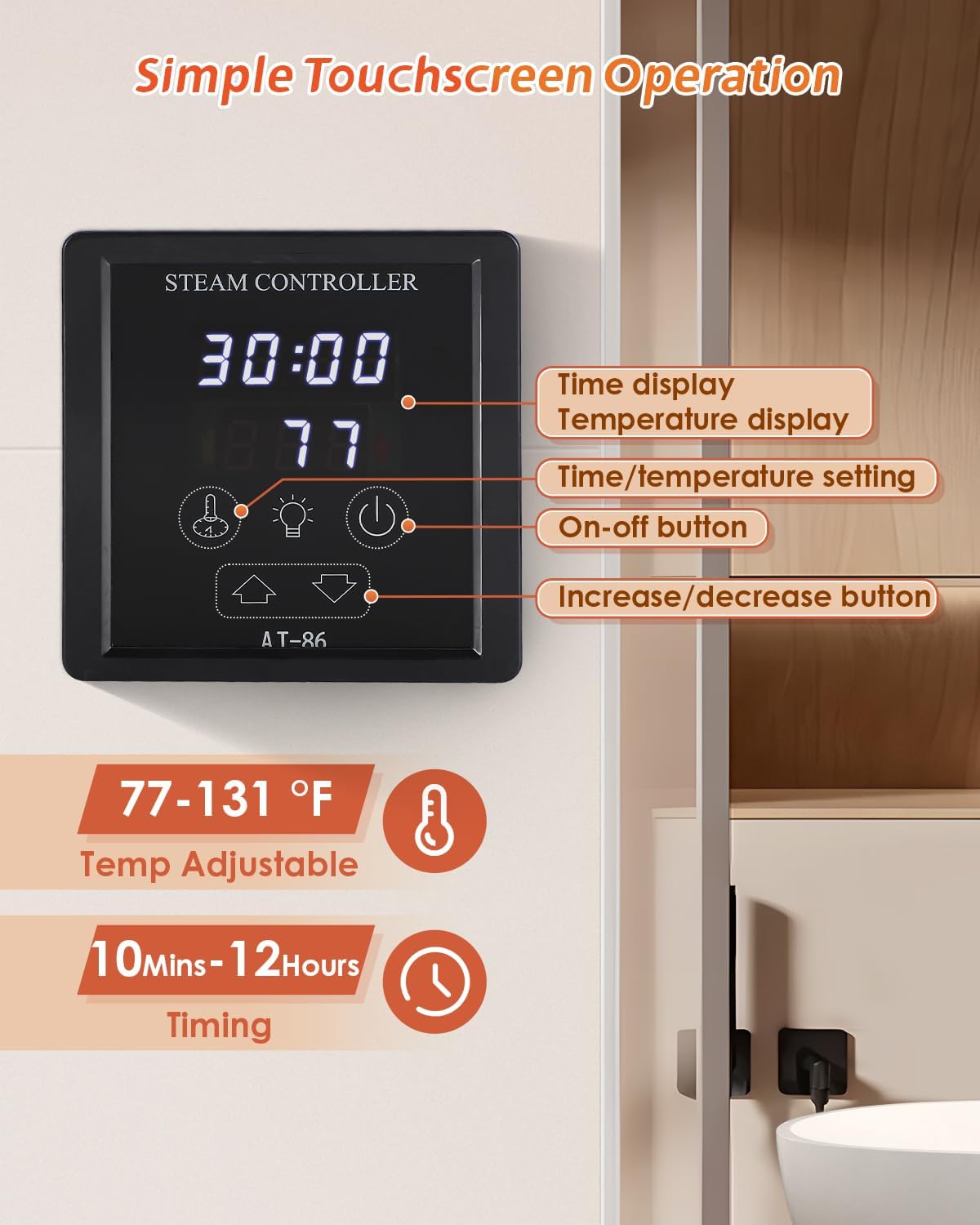 Steam Shower Generator Kit 10.5KW for Bath Sauna SPA, Self-draining System, Aromatherapy Steam Head, LED Touchscreen Controller, 12-Hour Timer 77-131℉ For Home Commercial Use