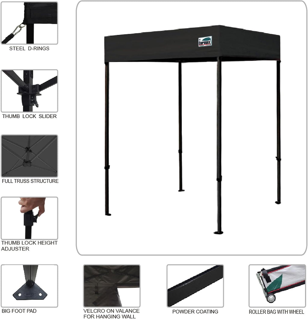 Eurmax USA 5x5 Pop Up Canopy Tent,Commercial Tent with Patented No-Tip Rolling Bag,4 Zippered Removable Walls,UV & Water Resistant Top,Heavy Duty Outdoor Gazebo,Instant Shelter(Black with Window)