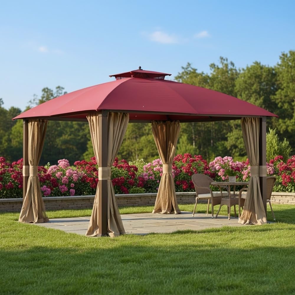 Garden Winds Reinforced RipLock 350 Replacement Canopy Top Cover Compatible with Broyhill Eagle Brooke Ashford 10' x 12' Gazebo Models A101007600, A101007603, A101007604 – Cinnabar