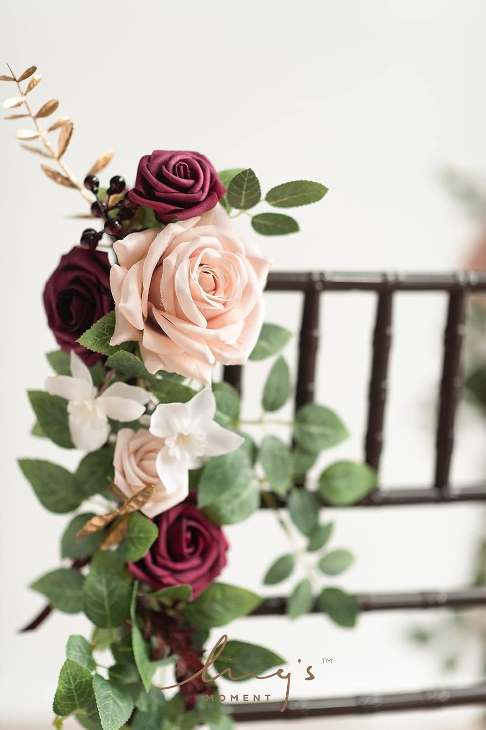 Ling's moment Fall 10pcs Wedding Chair Decorations Aisle Floral Swag Artificial Pew Flowers Hanging Garland Marsala & Blush for Ceremony Reception Church Rose Floral Arrangement Party Outdoor Decor