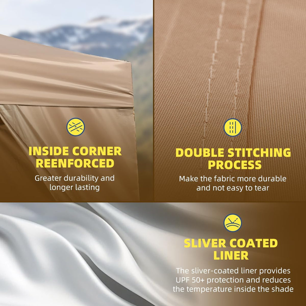 10x10ft Commercial Pop Up Canopy Tent with Removable Sidewalls, Waterproof Adjustable Height Outdoor Gazebo Sun Shelter, Heavy Duty UPF 50+ Party Tent for Camping & Events - Beige