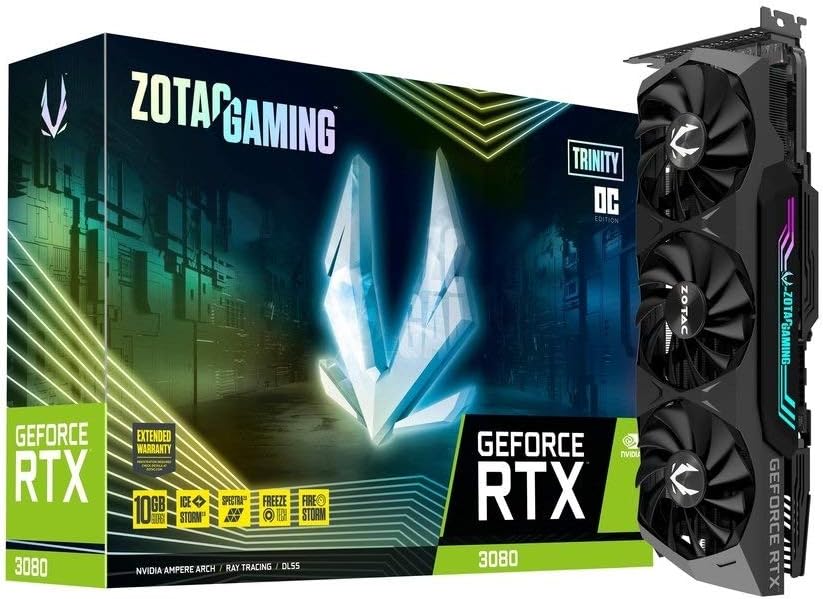ZOTAC Gaming GeForce RTX 3080 Trinity OC 10GB GDDR6X 320-bit 19 Gbps PCIE 4.0 Gaming Graphics Card, IceStorm 2.0 Advanced Cooling, Spectra 2.0 RGB Lighting, ZT-A30800J-10P