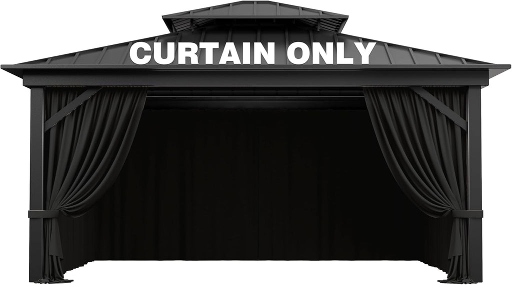 Outdoor Gazebo Curtain Replacement Universal 4-Panel Sidewalls 12' X 14',Outdoor Patio Waterproof Privacy Curtain with Double Zipper for Patio,Garden, and Backyard (Curtain Only)