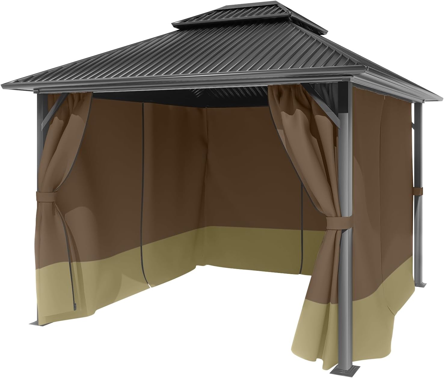 BPS 12' x 16' Gazebo Privacy Curtains with Double Zipper, 4-Panels Side Wall Universal Gazebo Side Panels Replacement for Patio, Outdoor Canopy, Garden and Backyard (Curtain Only)