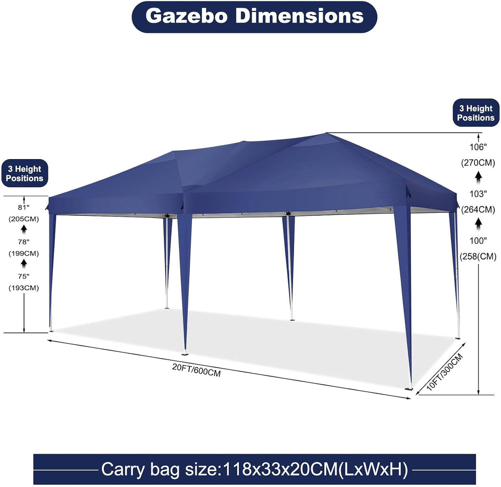 COBIZI 10x20 Pop Up Canopy Tent Party Tents for Parties Weddings Backyard Waterproof Outdoor Commercial Instant Canopy Event Tent with Stakes, Ropes,Sandbags, Deep Blue
