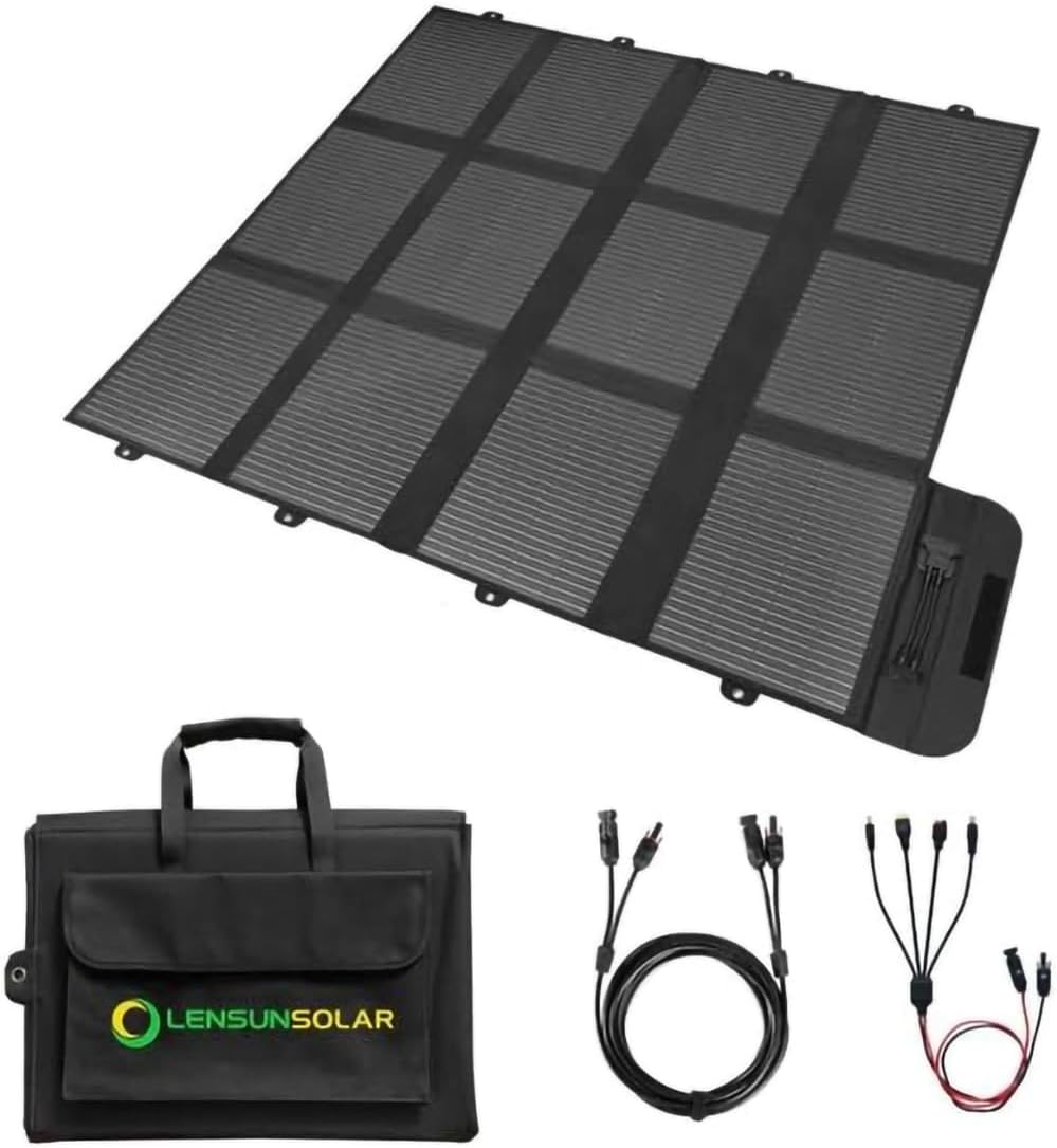LENSUNSOLAR 300W Solar Blanket Complete Kit Ready to Charge Battery and Solar Generator Portable Lightweight for Camping