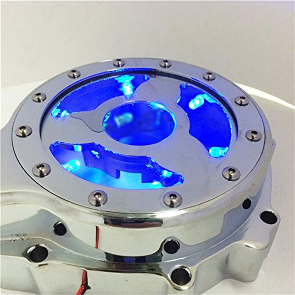 AfterMokit Replacement See Through Engine Stator Generator Cover with Blue Led for Suzuki GSX1300R Hayabusa 1999-2019 Chrome Crankcase Cover with Engraved Black Kanji