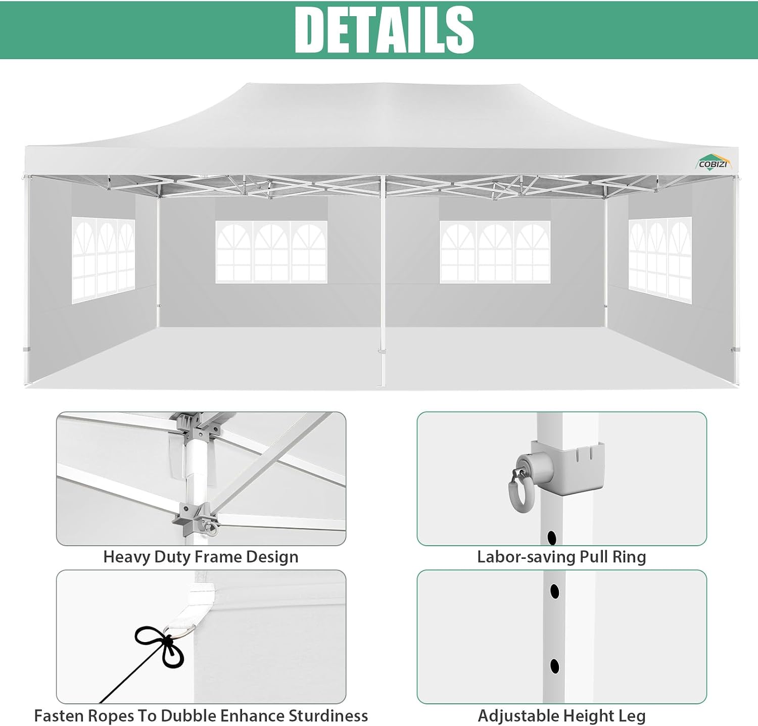 COBIZI 13x26 Heavy Duty Pop Up Canopy with 6 Sidewalls Party Tent Outdoor Wedding Large Event Tent with Roller Bag for Garden Lawn Waterproof UPF 50+ Easy Up, White (Framework Upgraded)