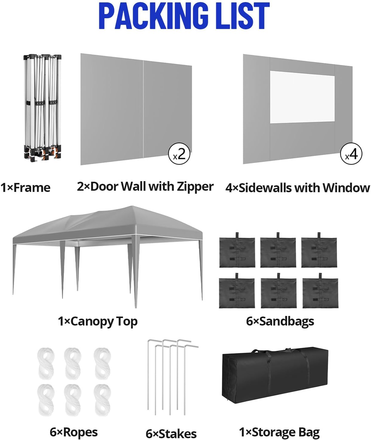 10x20 Pop Up Canopy Tent with 6 Sidewalls Waterproof Outdoor Party Tent Canopy Tents with Adjustable Height Commercial Event Gazebo for Backyard Wedding, Parties