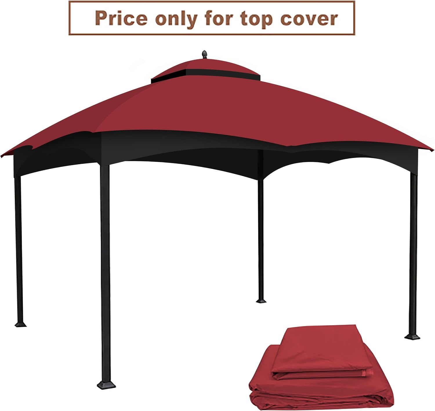 10x12 Ft Outdoor Patio Gazebo Replacement Canopy for Lowe's Allen Roth 10x12 Gazebo #GF-12S004B-1, Double Tiered Roof Top Cover, UV Protection & Waterproof Fabric, Burgundy (Frame Not Included)