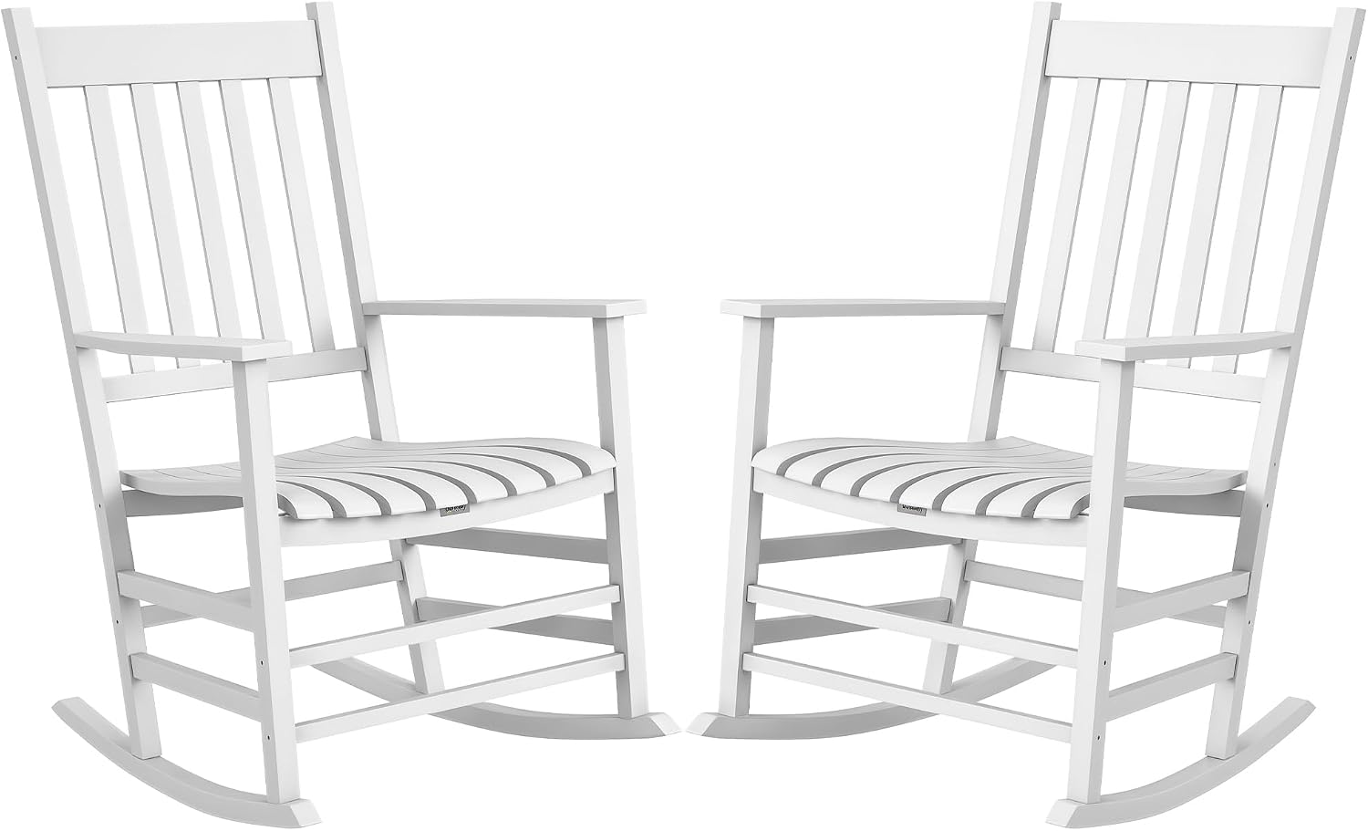 Outsunny Outdoor Rocking Chair Set of 2, Patio Rocking Chair with Smooth Curves, High Density Wooden Rockers for Lawn Garden Porch, Supports Up to 350lbs, White