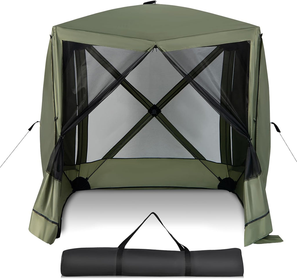 KOTEK 4 Sided Pop Up Gazebo, Outdoor Canopy Shelter with Mesh Walls, Portable Carry Bag, 2 Wind Cloth, 4 Person Screen Tent for Camping Traveling Hiking Patios Lawn Backyard, 6.7x6.7 ft (Green)