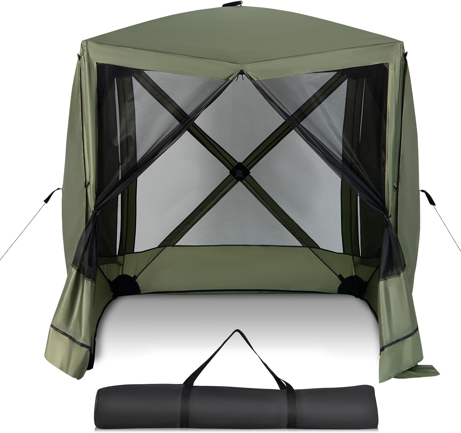 KOTEK 4 Sided Pop Up Gazebo, Outdoor Canopy Shelter with Mesh Walls, Portable Carry Bag, 2 Wind Cloth, 4 Person Screen Tent for Camping Traveling Hiking Patios Lawn Backyard, 6.7x6.7 ft (Green)