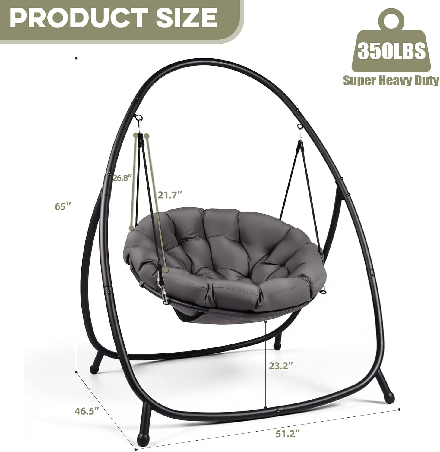 ZZW Hammock Hanging Chair with Stand Round-Shaped Swing Chair Indoor with Padded Cushion for Outdoor Bedroom Patio Balcony