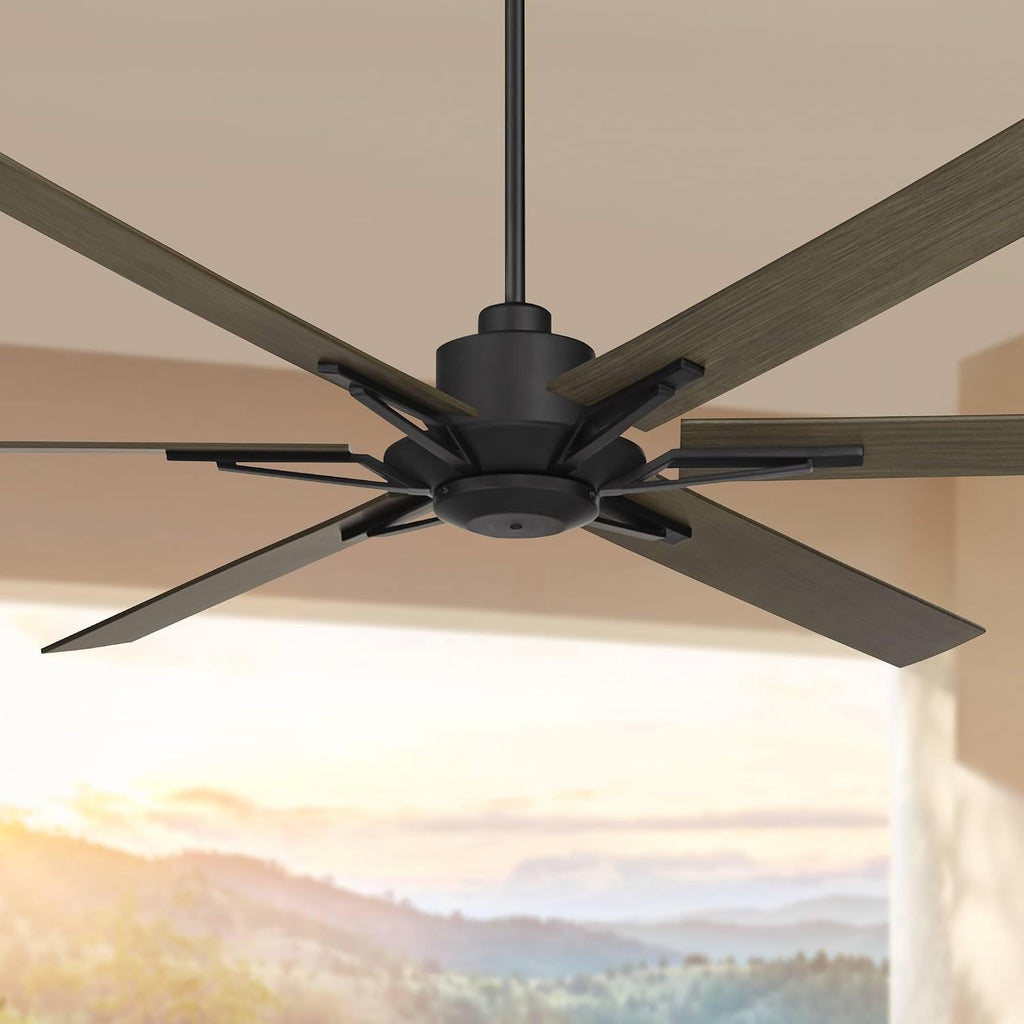 Casa Vieja 72' Expedition Industrial Rustic Indoor Outdoor Ceiling Fan with LED Light Remote Control Matte Black Weathered Oak Damp Rated for Patio Exterior House Porch Gazebo Garage Barn